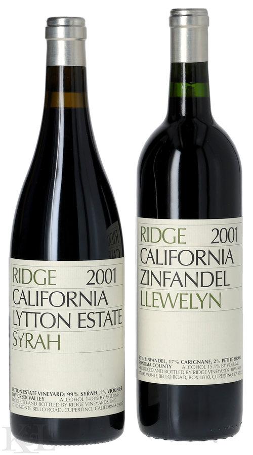 2001 Ridge Vineyards "Llewelyn" Zinfandel & "Lytton Estate" Syrah Horizontal
