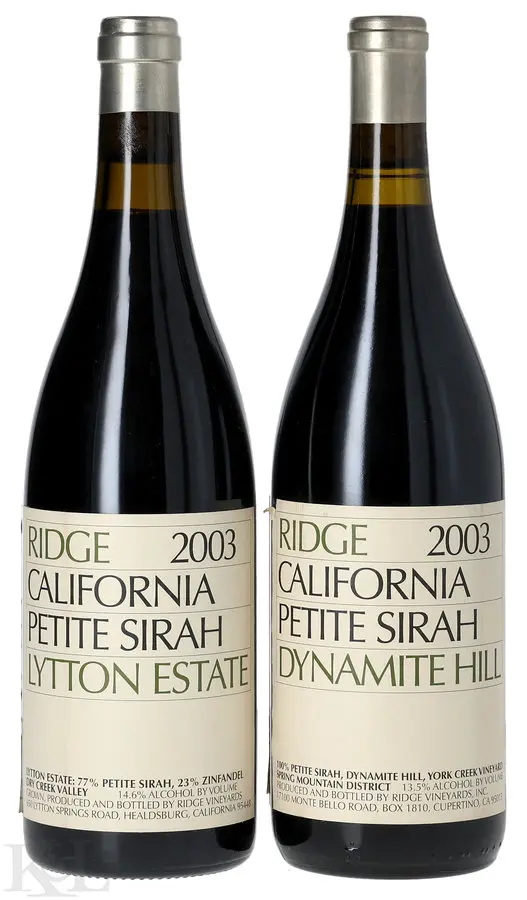 2003 Ridge Vineyards "Dynamite Hill" & "Lytton Estate" Petite Sirah Horizontal