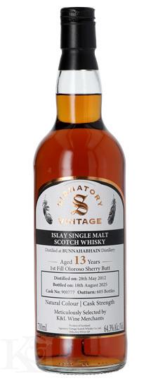 2012 Bunnahabhain 13 Year Old "Signatory" K&L Exclusive 1st Fill Oloroso Sherry Butt #19 Cask Strength Single Malt Scotch Whisky (700ml)