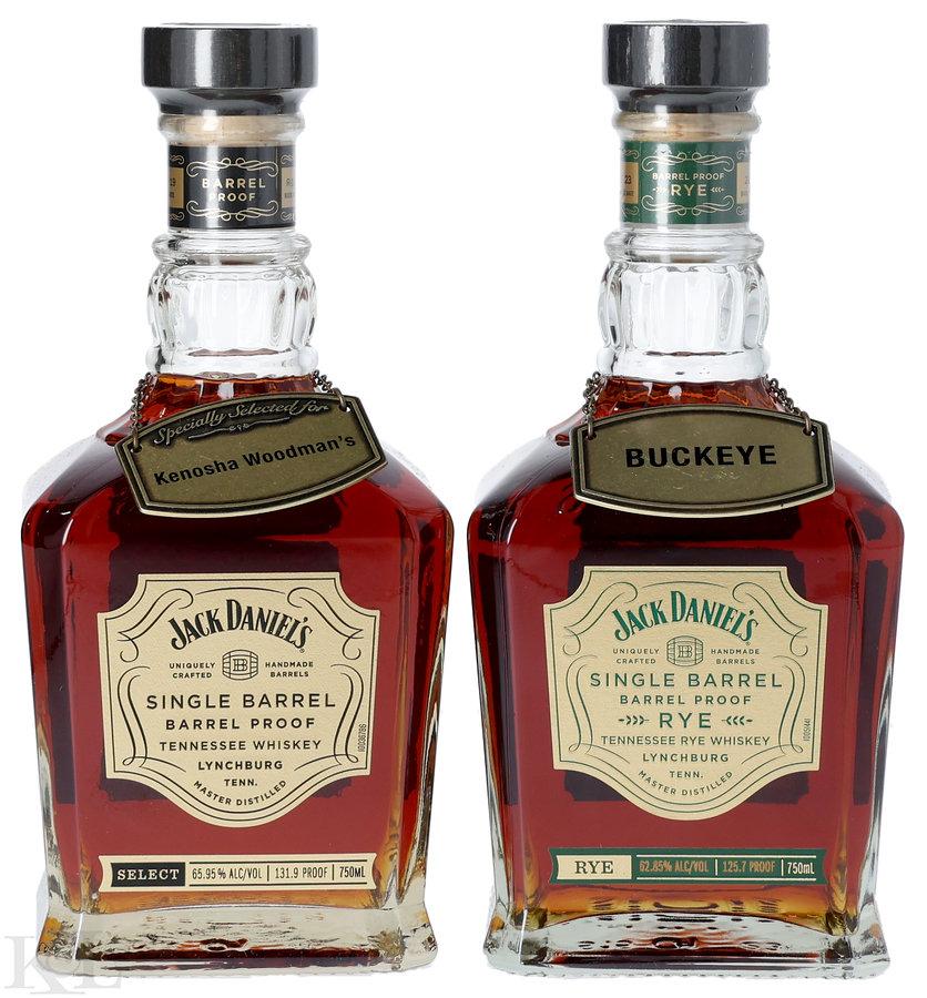 Jack Daniel's "Barrel Proof Single Barrel Select" Tennessee Rye Whiskey - Private Barrel & Jack Daniel's "Barrel Proof Single Barrel Select" Tennessee Straight Whiskey - Private Barrel Horizontal