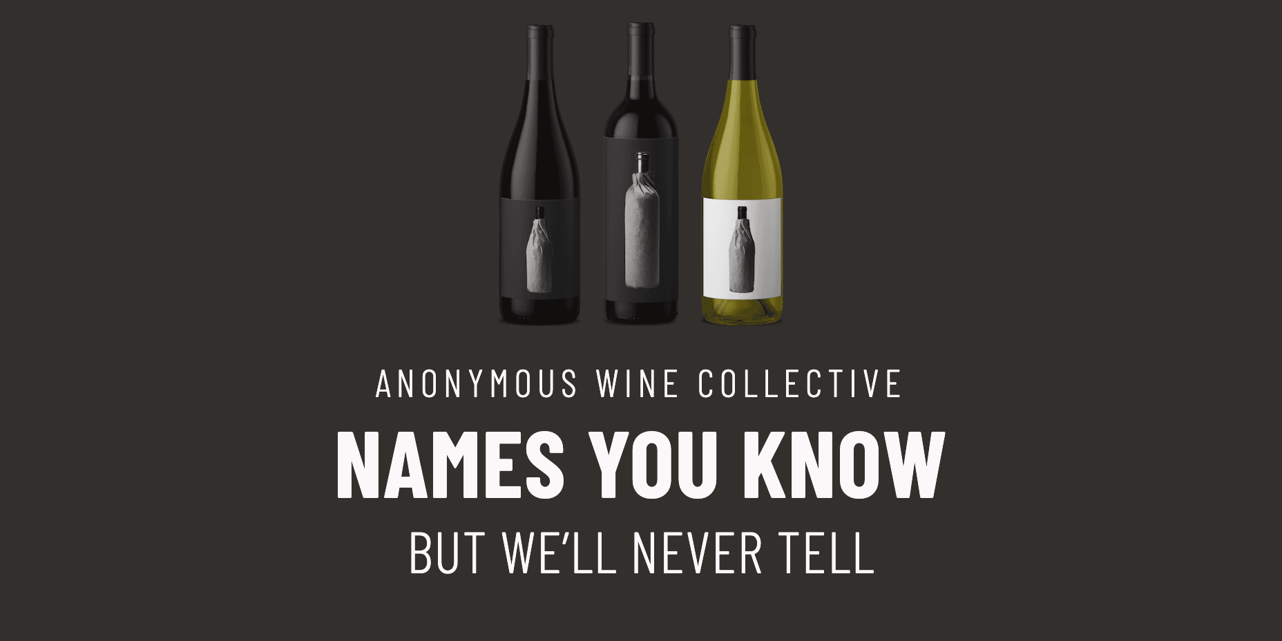 Three Anonymous Wine Collective bottles against a slate backdrop
