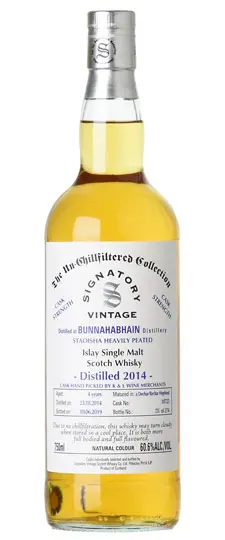 2014 Bunnahabhain Staoisha Heavily Peated 4 Year Old "Signatory Unchillfiltered Collection" Dechar/Rechar Cask Strength Islay Single Malt Scotch Whisky