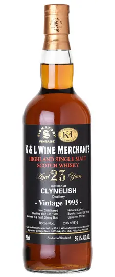1995 Clynelish 23 Year Old "Signatory Vintage Black Label" K&L Exclusive Single 2nd Fill Sherry Butt #11239 Cask Strength Single Malt Scotch Whisky (750ml)