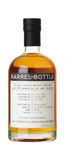 1990 Invergordon 29 Year Old "Barrel to Bottle" Single 1st Refill Tennessee Whiskey Barrel #45090 Cask Strength Single Grain Scotch Whisky (750ml)